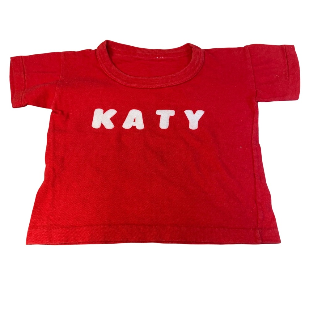 Vintage Kids Red KATY Graphic T-Shirt Short Sleeve Single Stitch Size 2T-3T 1979